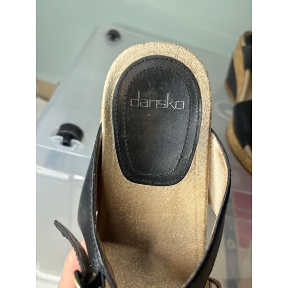 Dansko Carla Platform Wedge Sandals Black Sz 41 Peep Toe Buckle Strap Colorblock - Picture 5 of 11